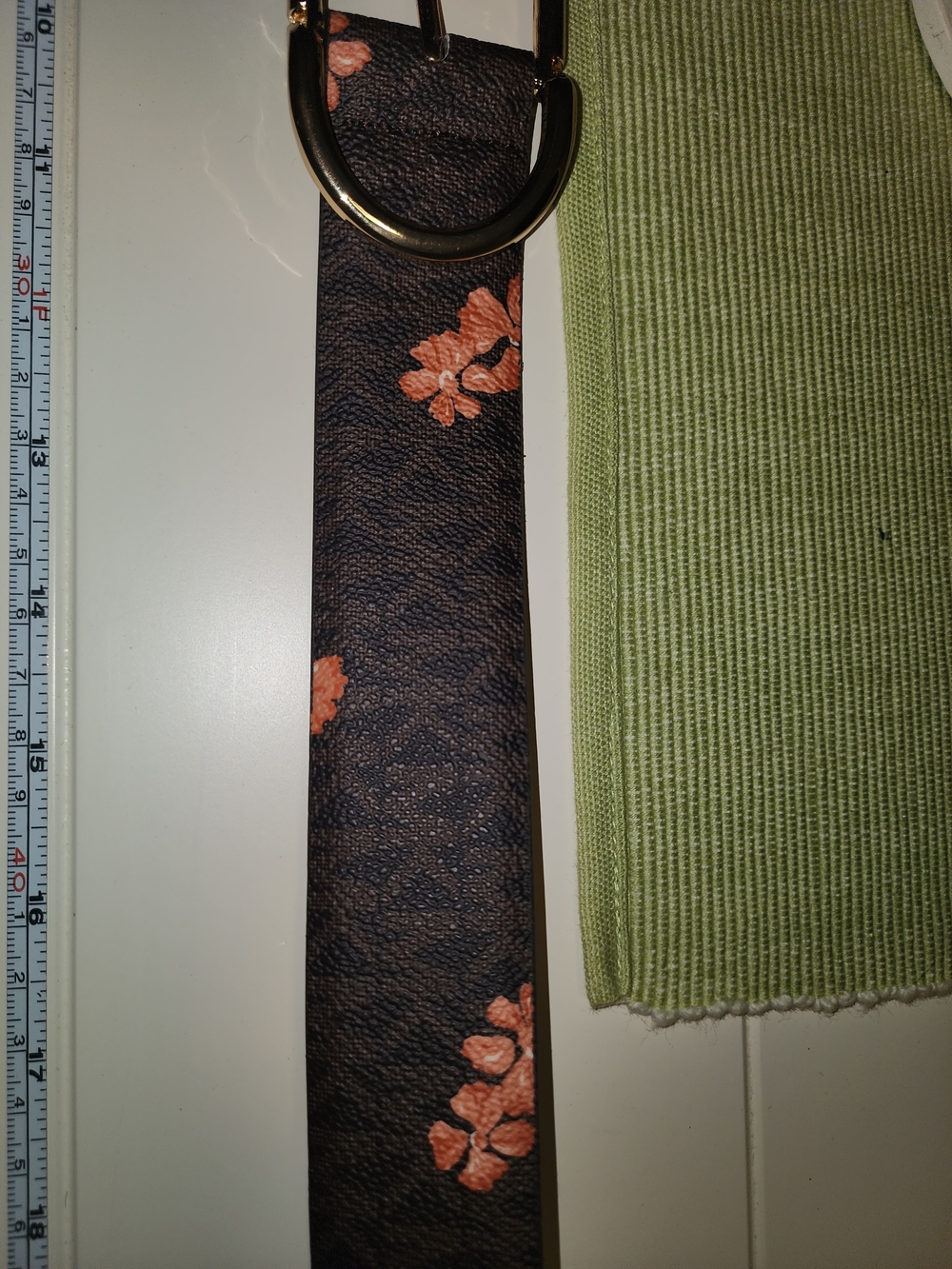 MICHAEL KORS Floral Embossed Brown Belt with Coral Flower Accents-LG